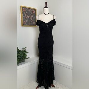 💜SOLD💜 Y2K Lace Sequin Off The Shoulder Mermaid Dress Flare Sheer Bottom Fairy
